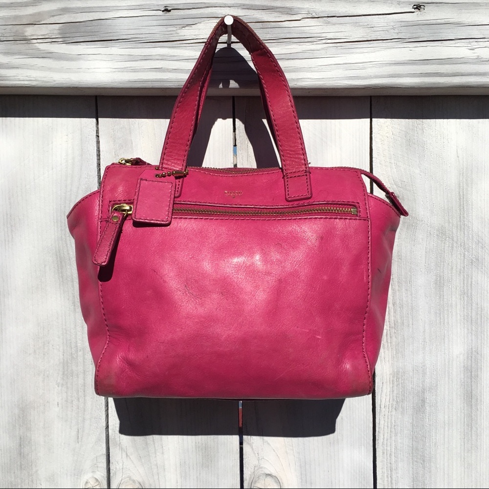 Fossil Pink Leather Satchel Bag, Small